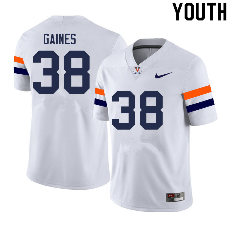 Youth #38 Elijah Gaines Virginia Cavaliers College Football Jerseys Sale-White - Click Image to Close
